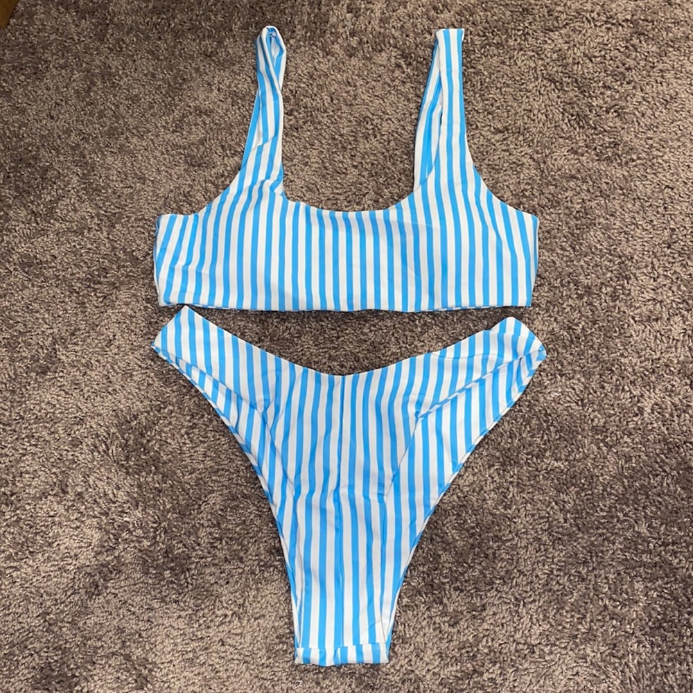 Blue & White Striped Bathing Suit